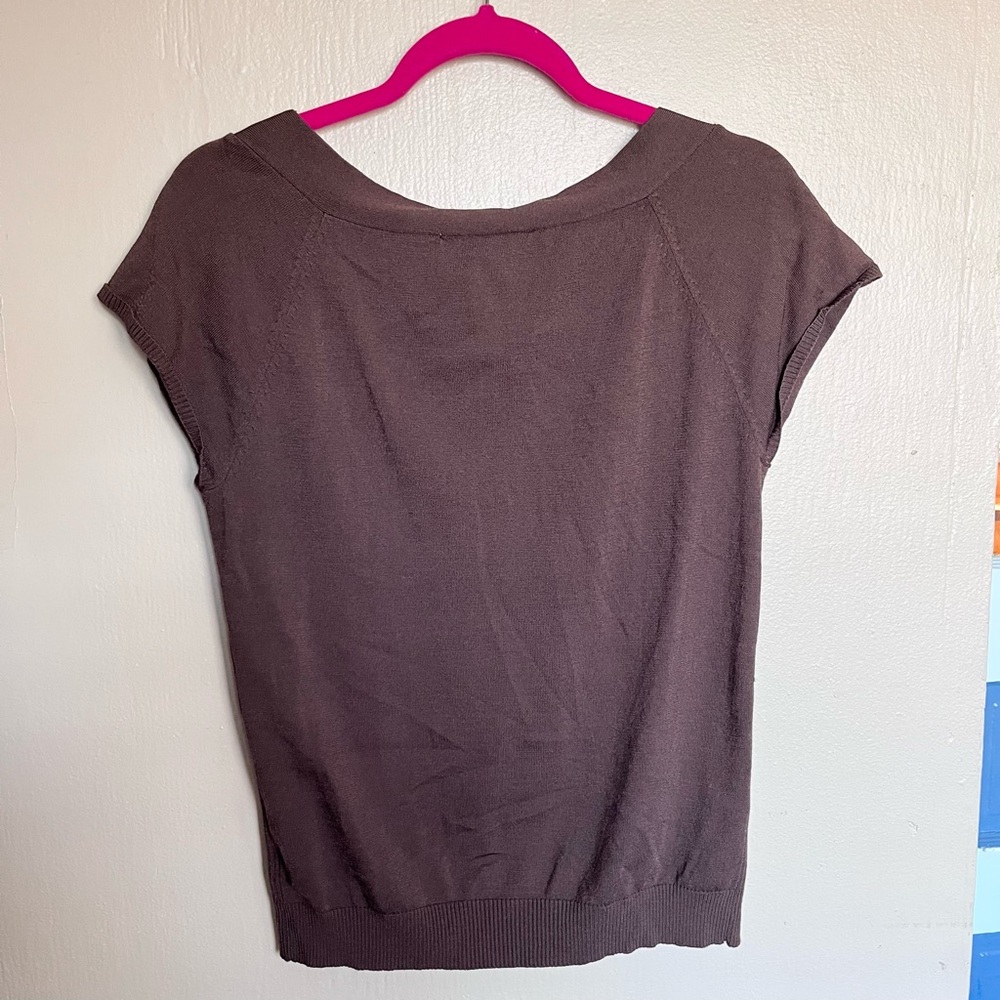 Nine & co 2000s office siren brown ribbed short sleeve top - Picture 4 of 7